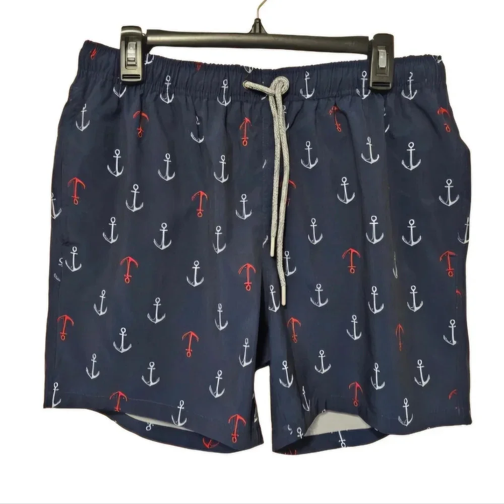 Rainforest Navy ⚓️ Anchor Swim Trunks Men's Size Medium NWT